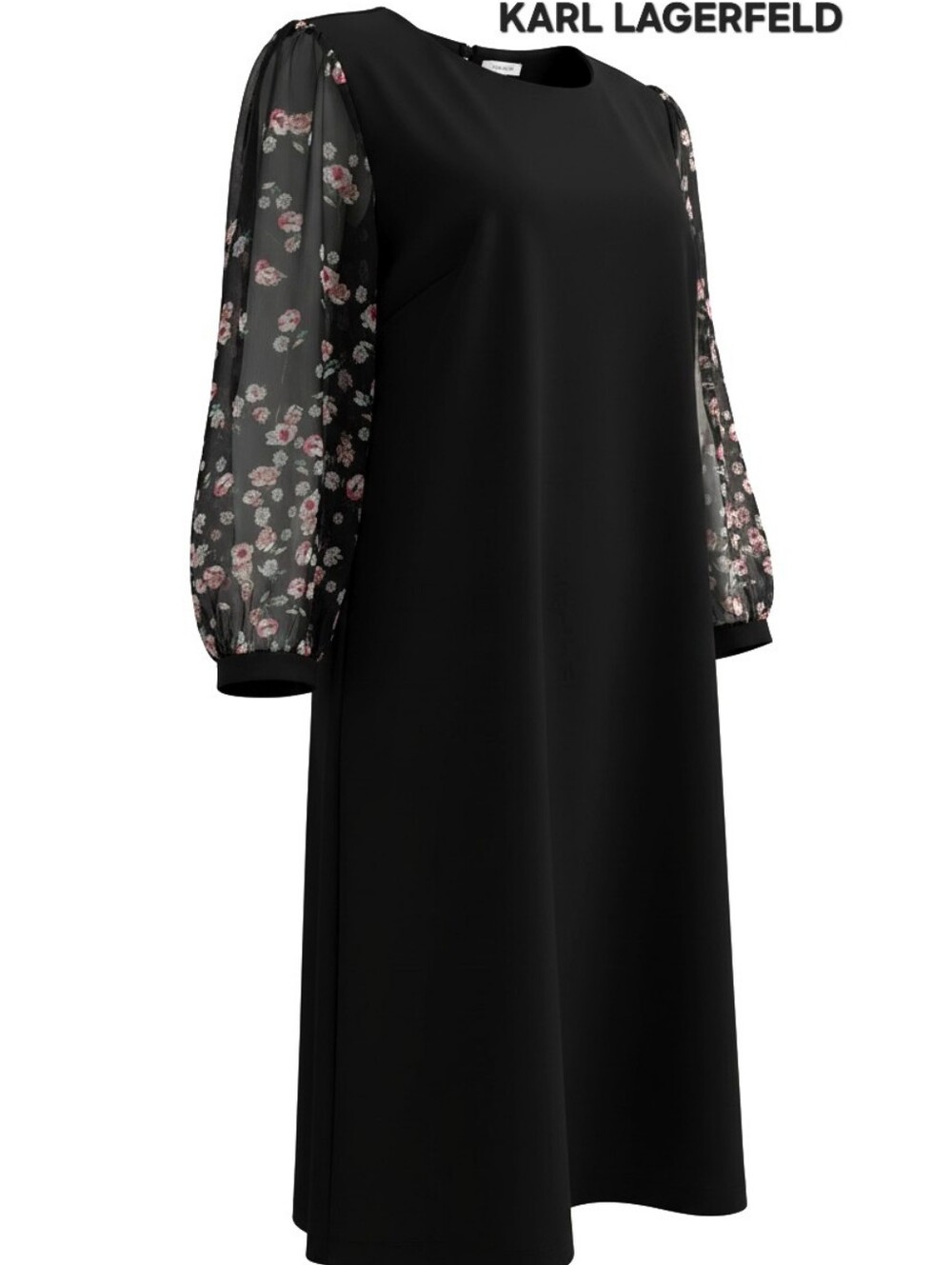 NEW Karl Lagerfeld Black Dress with Sheer Floral Sleeves Size 14 Office Party